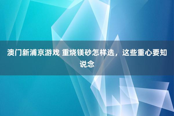 澳门新浦京游戏 重烧镁砂怎样选，这些重心要知说念