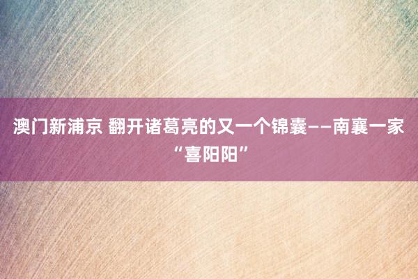 澳门新浦京 翻开诸葛亮的又一个锦囊——南襄一家“喜阳阳”