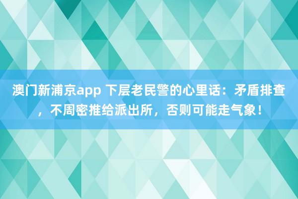 澳门新浦京app 下层老民警的心里话：矛盾排查，不周密推给派出所，否则可能走气象！