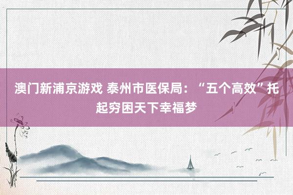 澳门新浦京游戏 泰州市医保局：“五个高效”托起穷困天下幸福梦