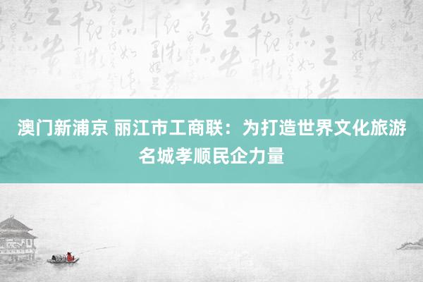 澳门新浦京 丽江市工商联：为打造世界文化旅游名城孝顺民企力量