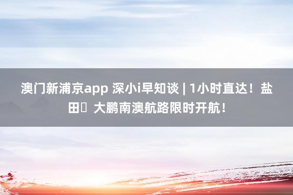 澳门新浦京app 深小i早知谈 | 1小时直达！盐田⇌大鹏南澳航路限时开航！