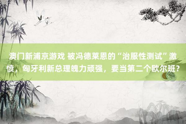 澳门新浦京游戏 被冯德莱恩的“治服性测试”激愤，匈牙利新总理魄力顽强，要当第二个欧尔班？