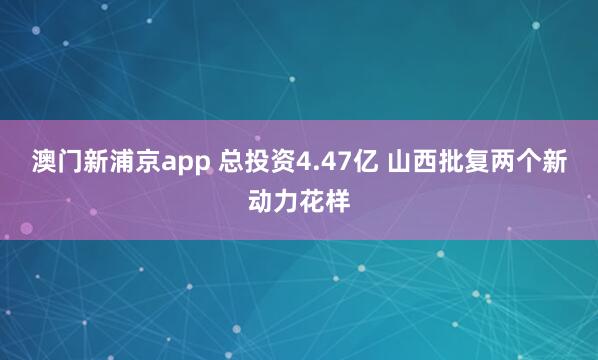 澳门新浦京app 总投资4.47亿 山西批复两个新动力花样