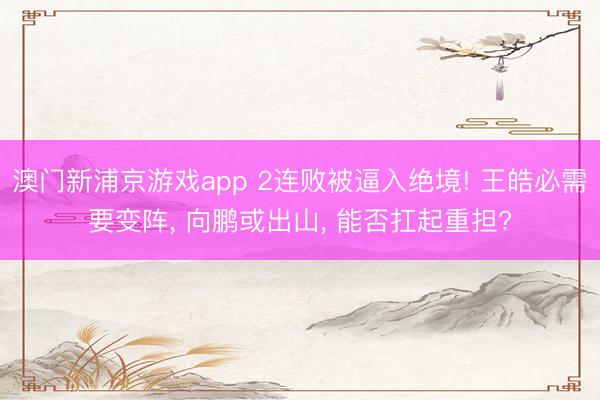 澳门新浦京游戏app 2连败被逼入绝境! 王皓必需要变阵, 向鹏或出山, 能否扛起重担?